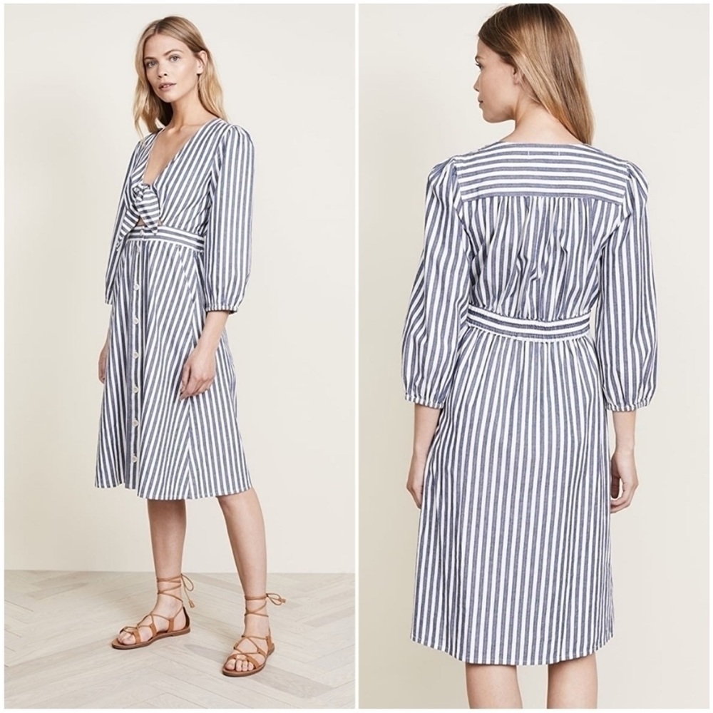Madewell Shimmer Striped Tie-Front Bow Midi Dress Style H6748 New Size 14 - Picture 2 of 15